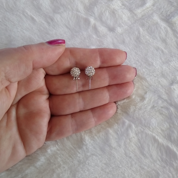 New Sterling Silver Crystal Ball Stud Earrings - Picture 3 of 4